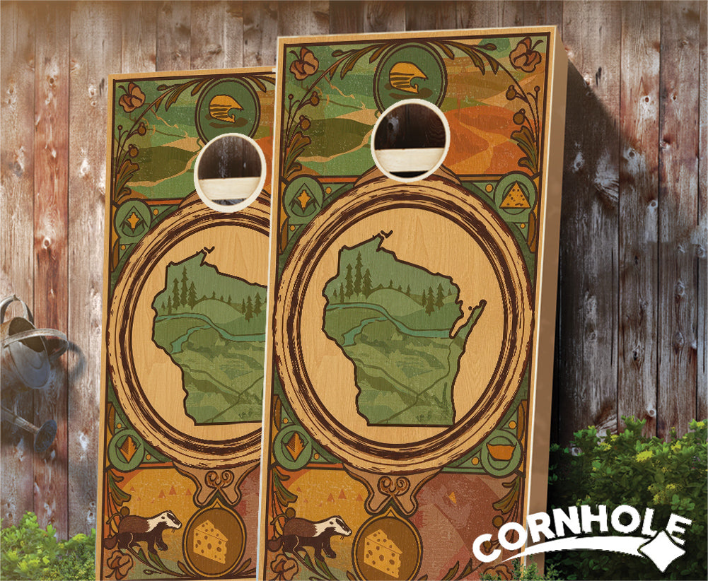 "Wisconsin - State Wood Homage " Cornhole Boards