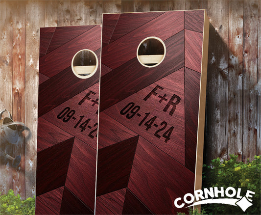 "Mahogany Triangles Initials" Cornhole Boards