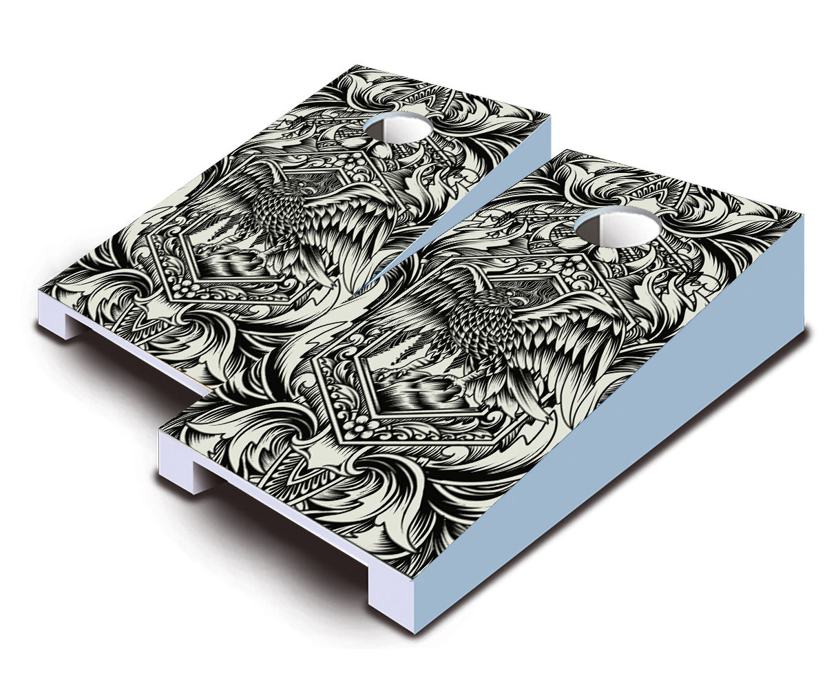 "Heraldic Eagle Line Artwork" Tabletop Cornhole Boards