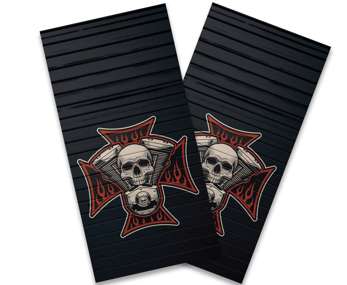 "Maltese Cross Engine Skull" Cornhole Wrap